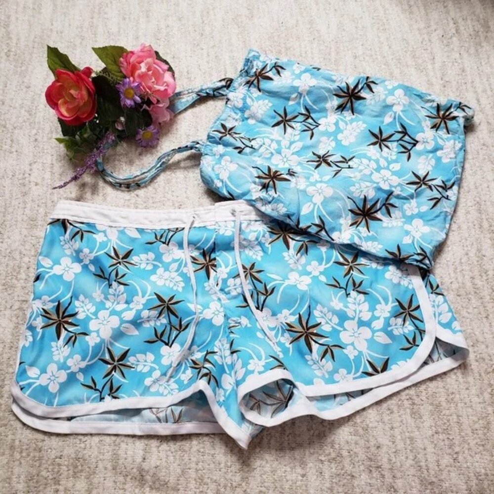 Women’s Blue Floral Swim Shorts